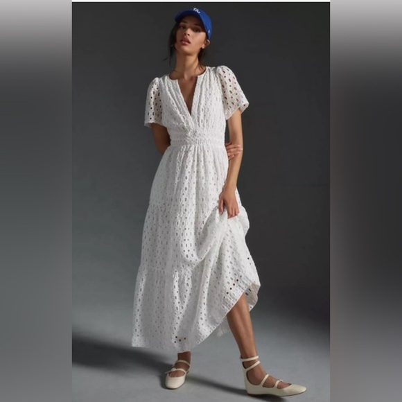 ANTHROPOLOGIE The Somerset Collection Eyelet Edition Maxi Dress White Size XXS - Picture 2 of 15